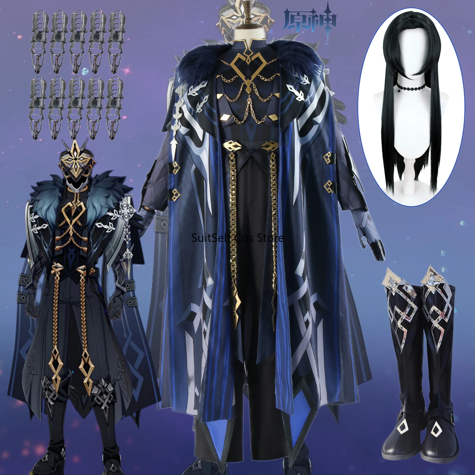 II Capitano Cosplay Game Genshin Impact The Captain Costume Suit Halloween Carnival Uniforms Wigs Cosplay Adult Men Anime