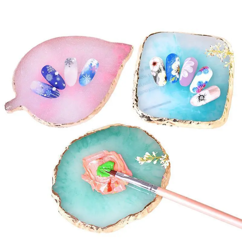 1PC Round Resin Agate Stone Nail Color Palette Art Nails Gel Polish Pallet Mixing Drawing Paint Plate Manicure Display Shelf