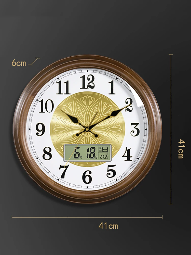 Luxury Wood Wall Clock Modern Vintage Latge Gold Clocks Wall Home Decor Silent Watch Pure Copper Home Living Room Decoration