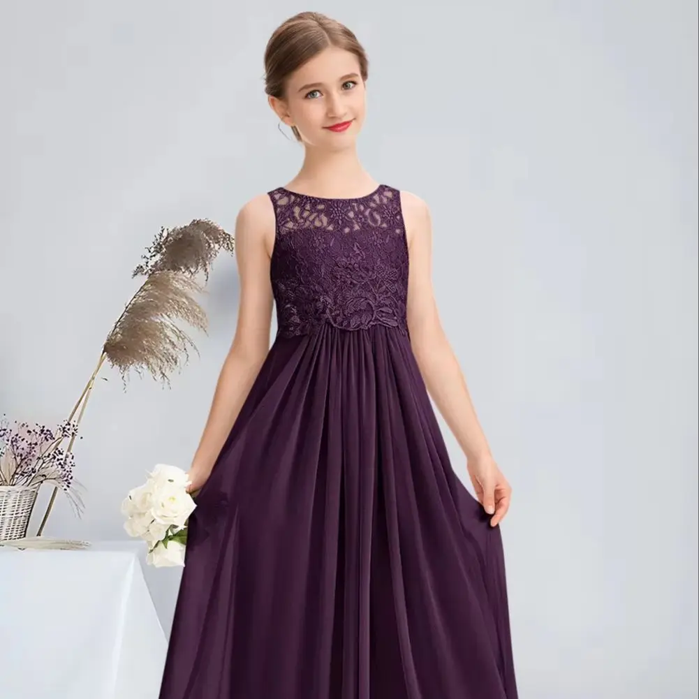

WWA Kids Pink A-Line Scoop Chiffon Junior Bridesmaid Dress Kids Flower Girl Dress Girls Formal Lace For Wedding Party Dresses
