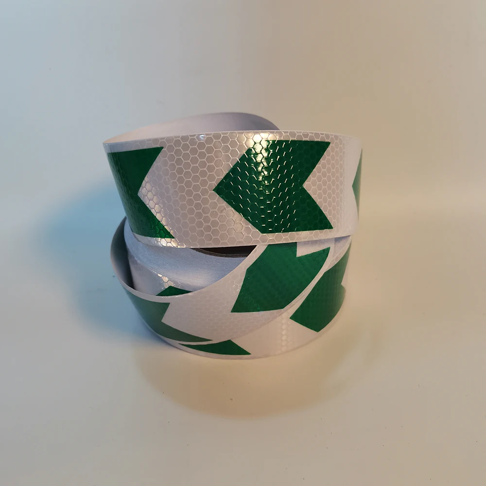 5 سنتيمتر/10 سنتيمتر/20 سنتيمتر * 5 متر السهم أشرطة السلامة العاكسة الأبيض والأخضر ملصقات ذاتية اللصق مقاوم للماء Conspicuity عاكسات فيلم للسيارة