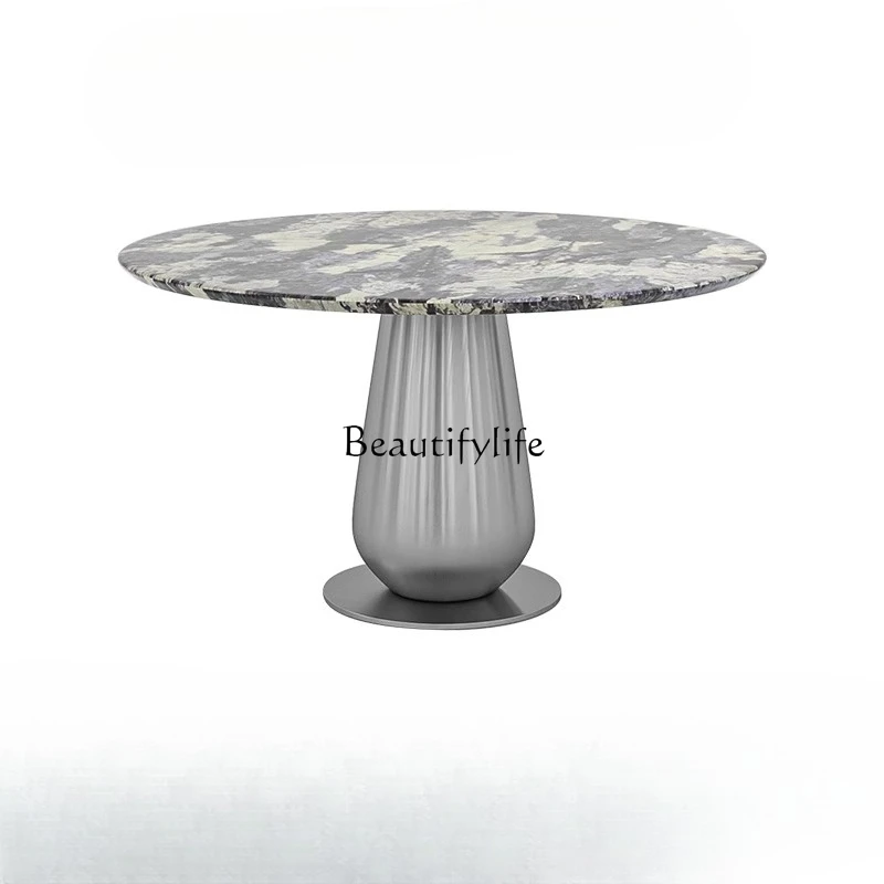 04**Italian minimalist round luxury stone dining table light luxury modern simplicity high sense marble home