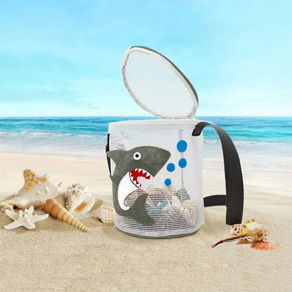 Borsa a rete da viaggio borsa a rete giocattolo da spiaggia multicolore borsa a rete giocattolo di sabbia con motivo a cartone animato carino squalo balena granchio Shell