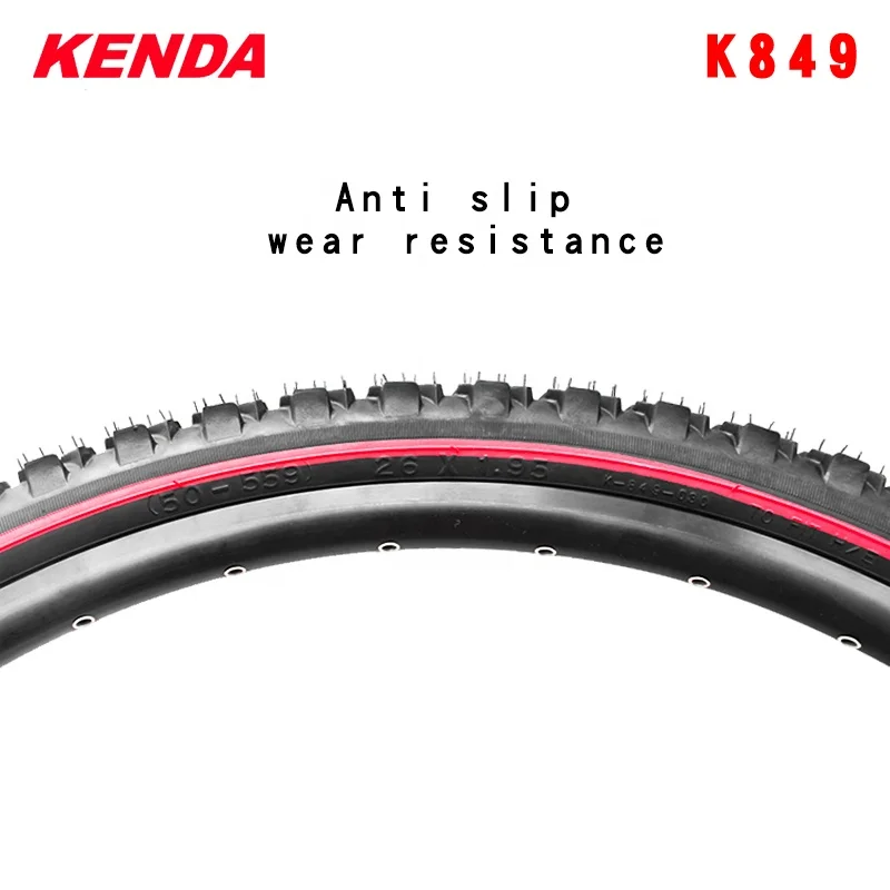 2PCS KENDA K849 24/26inch Mountain MTB Bicycle Tyre BMX 24*1.95/26x1.95/2.1 Black Red Line Thickened Cross-country Tire