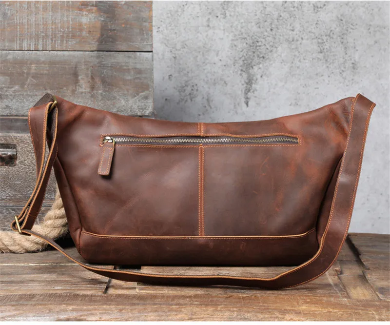 PNDME Natural Genuine Leather Super Large Capacity Men's Chest Bag Retro Designer Crazy Horse Cowhide Big Shoulder Crossbody Bag