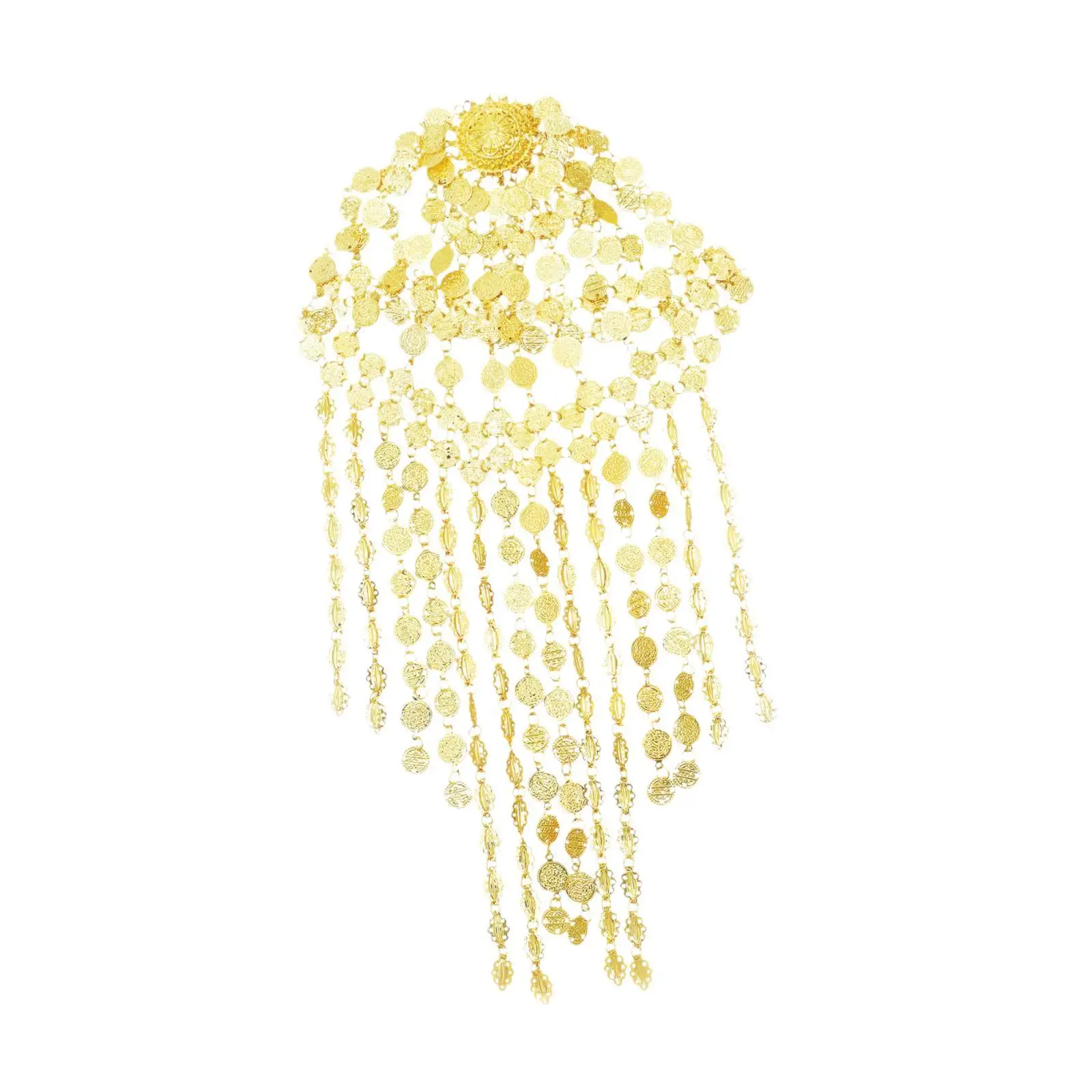 Head Chain Cap Long Tassels Sequin Headpiece for Women Girl Gold Metal Hair Jewelry Headband Festival
