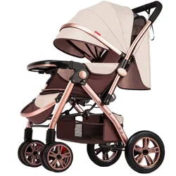 Foldable Baby Stroller Sit & Lie Portable 360° Swivel Front Wheel Trolley Cart Large Two-way Stroller with Sunshade for Infants