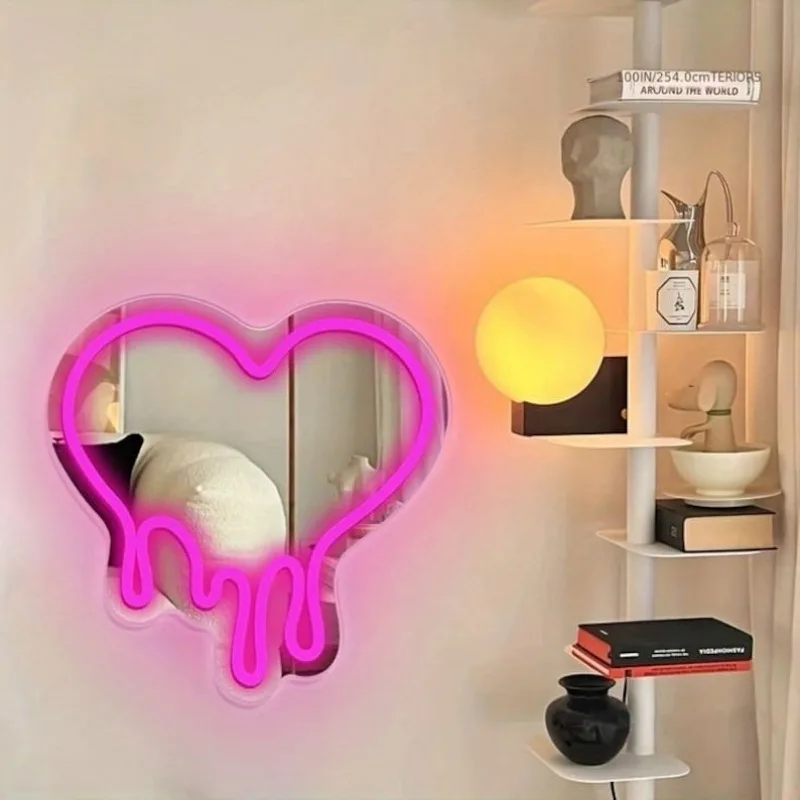 LED Heart Neon Sign Light for Bedroom Girl\'s Room Party Studio Shop Decor Melt Heart with Mirror Sign Perfect Birthday Gift
