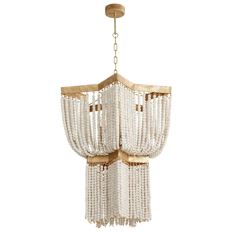 Retro wood bead chandelier B & B restaurant bedroom staircase light