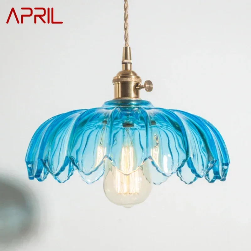 

APRIL APRIL Nordic Brass Pendent lamp Modern Bedroom Bedside lamp Color Glass LED Restaurant Bar Aisle Chandelier