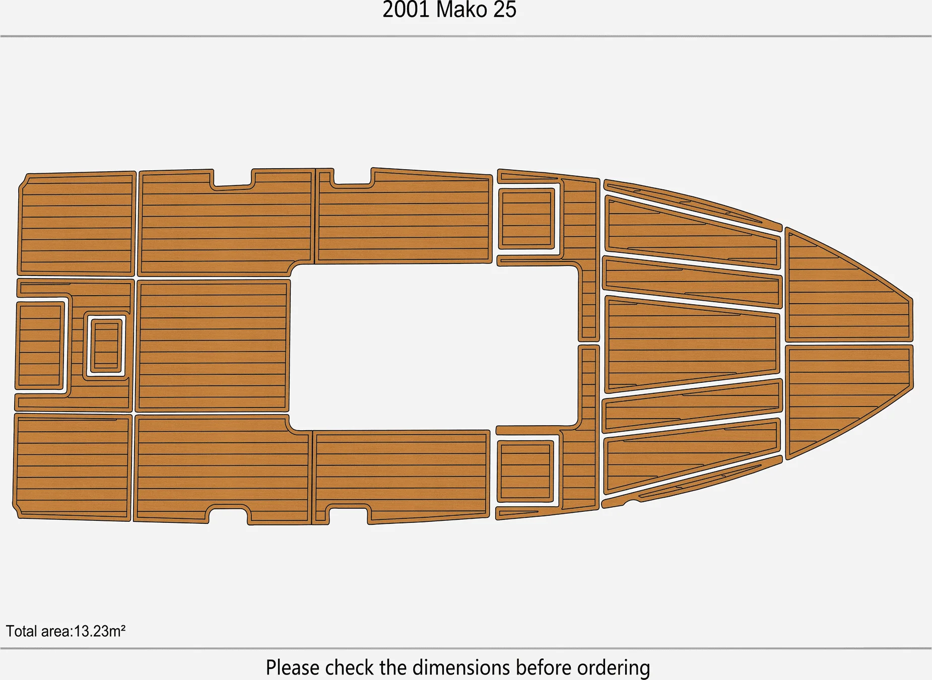 Marine Faux Teak EVA Non-Slip Mat -2001 Mako 25 Self-Adhesive 1/4
