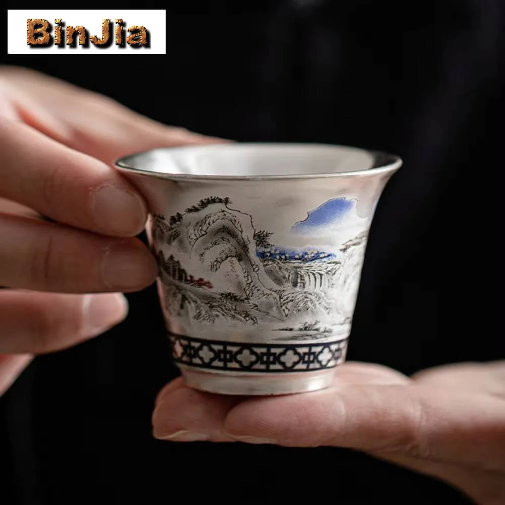 

50 мл Бутик Красивые Горы Воды Чайная чашка ручной работы с покрытием Sier Керамическая маленькая чашка Персональный мастер Чайная чаша Посуда для напитков ремесло