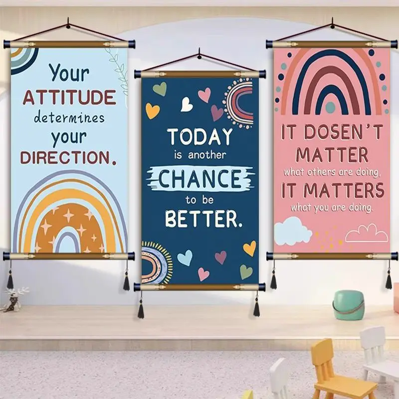 Aesthetic Room Decor English Quote Canvas Scroll Wall Art Rainbow Design for School Classroom Kindergarten Decor