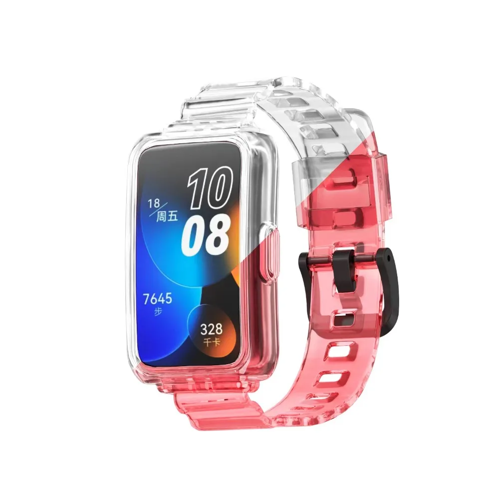 TPU Watchband Adjustable Length Replaceable Watch Strap Needle Buckle Transparent Color Chang for Huawei Band 6/7/8/9