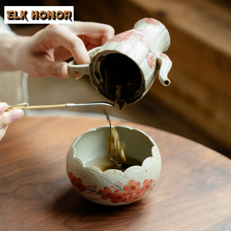 330ml Hand-painted Plum Blossom Firestone Red Jianshui Tea Wash Bowl Tea Residue Bucket Household Chaxi Accessories Decoration