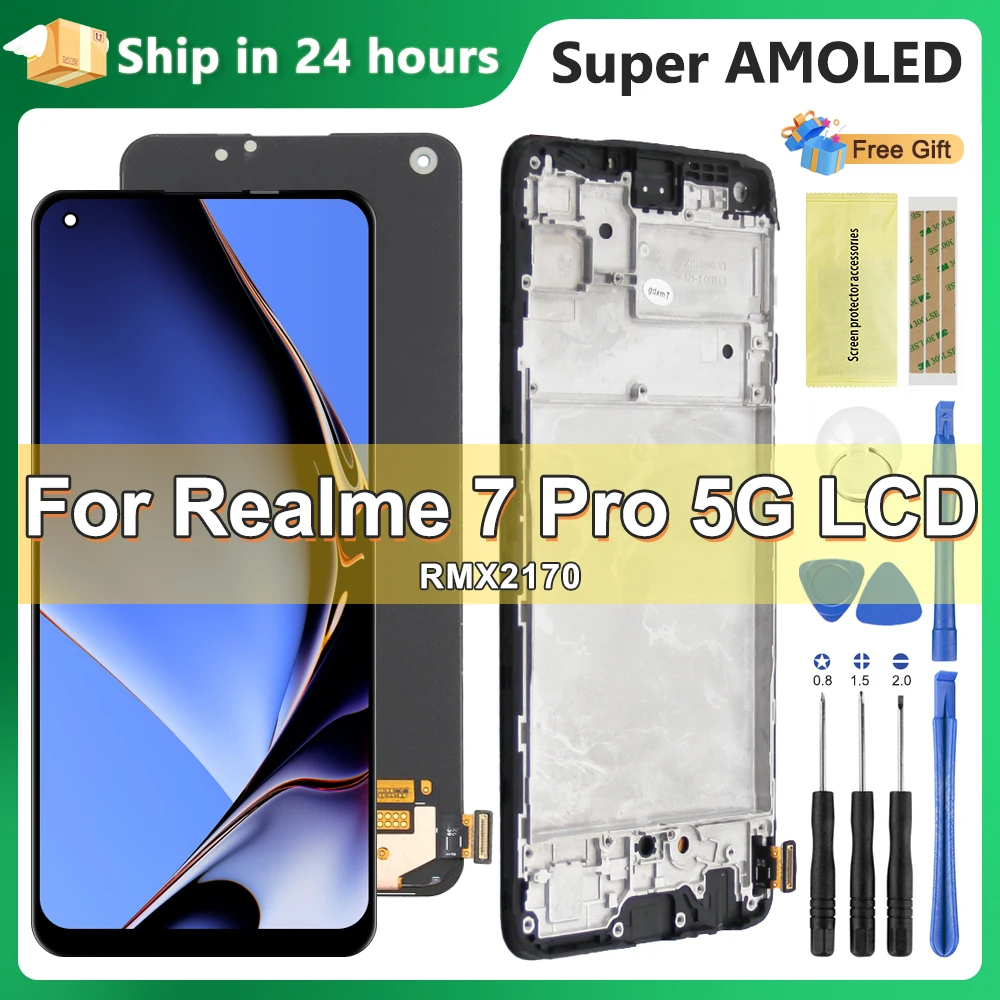 tft Realme 7 Pro Display Screen, for OPPO Realme 7 Pro RMX2170 Lcd Display Digital Touch Screen with Frame Assembly Replacement