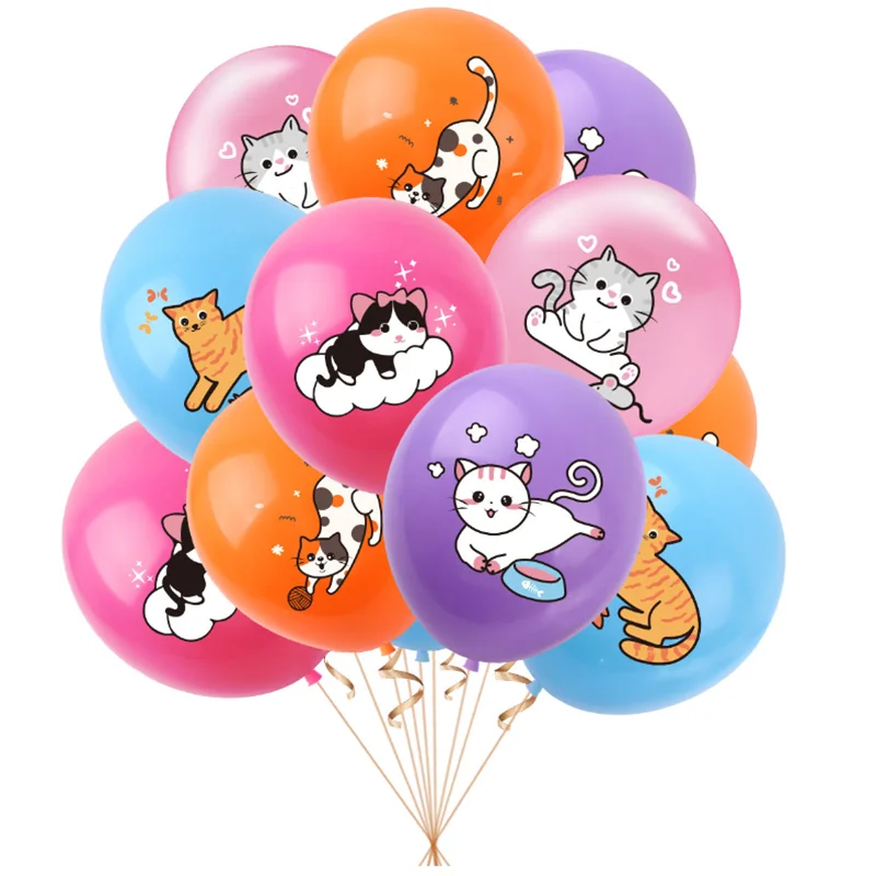 Cat Pet Dog Birthday Party Latex Balloons Cute Cartoon Kitten Print Balloons Supplies Meow Kitty Theme Balloons for Birthday