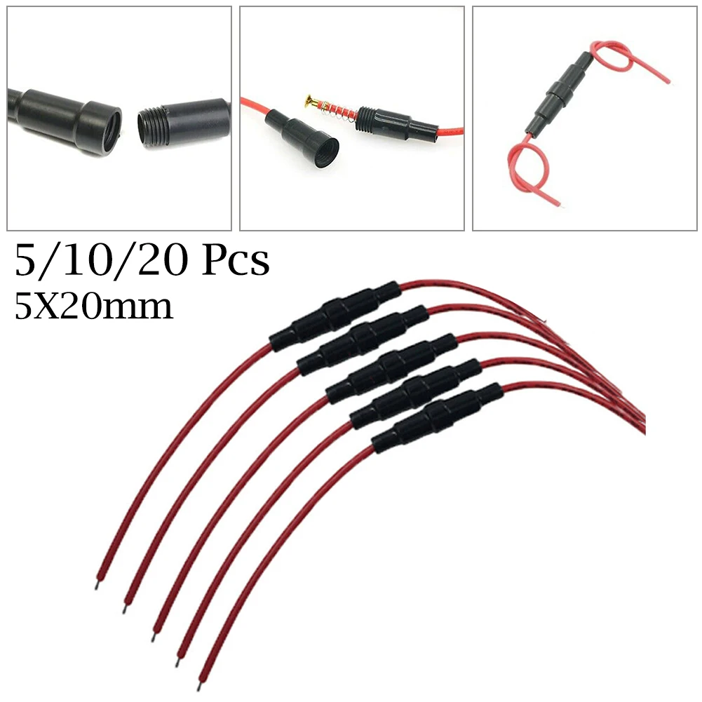 Inline Round Glass Fuse Holder 5x20mm for splash for proof Screw Type for agc Fuse Compatible Suitable for 22AWG Cables