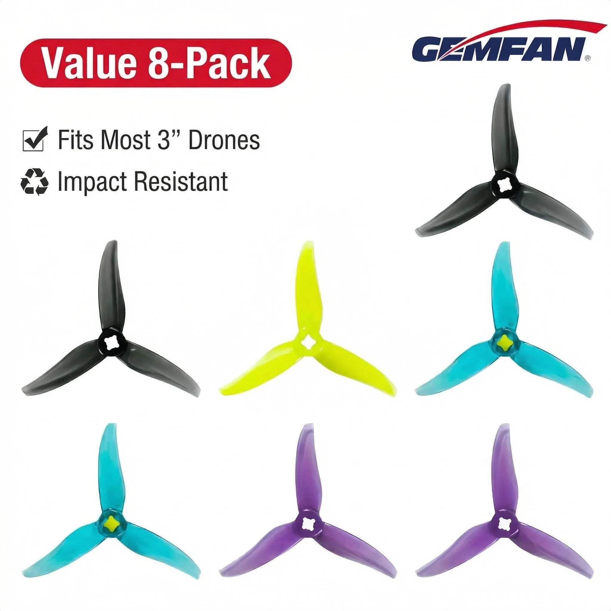 Gemfan 3520 3.5 Inch FPV Propeller 3-Blade 10 Pairs CW CCW 1.5mm T-Mount Lightweight Durable for Racing Drone