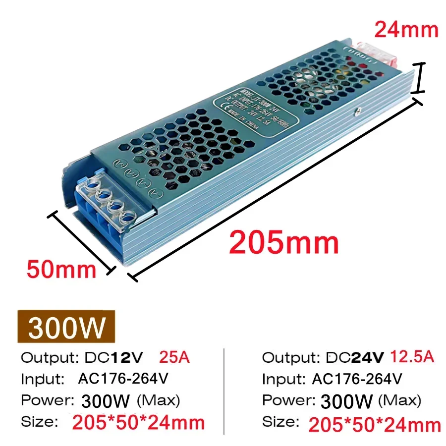 Ultra Dunne 12 V/24 V LED Voeding Adapter 60 W 100 W 200 W 300 W 400 W Verlichting Transformator 5A 12A LED Strip Schakelaar Driver Lamp