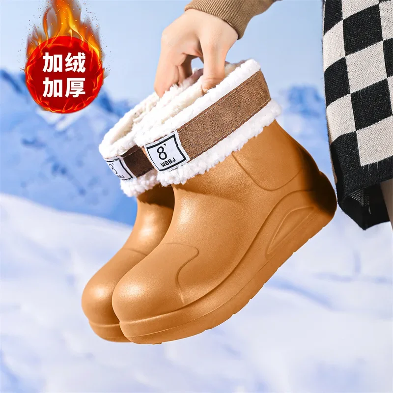 

Women's Thick-soled Thermal Cotton Velvet Waterproof Snow-Boots Outsole Deep Tread Fully Faux Fur Lined Winter Durable Rain Shoe