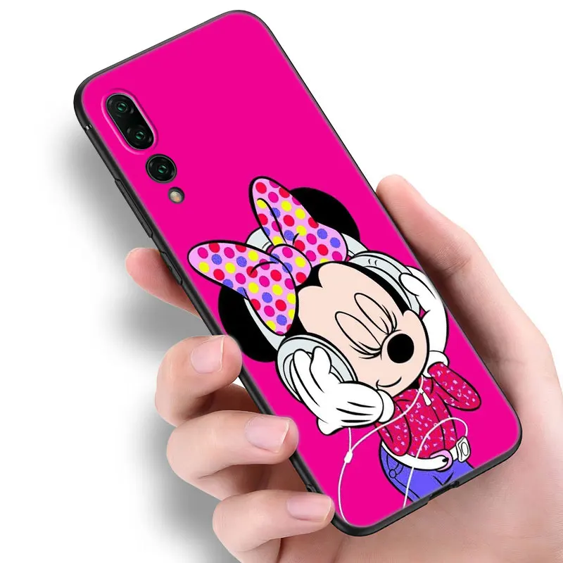 Cute M-Minnie Black Silicone Phone Case For Huawei P10 P20 P30 P40 Lite P50 P60 Art P50E P Smart Z 2018 2020 2021 Pro 2019