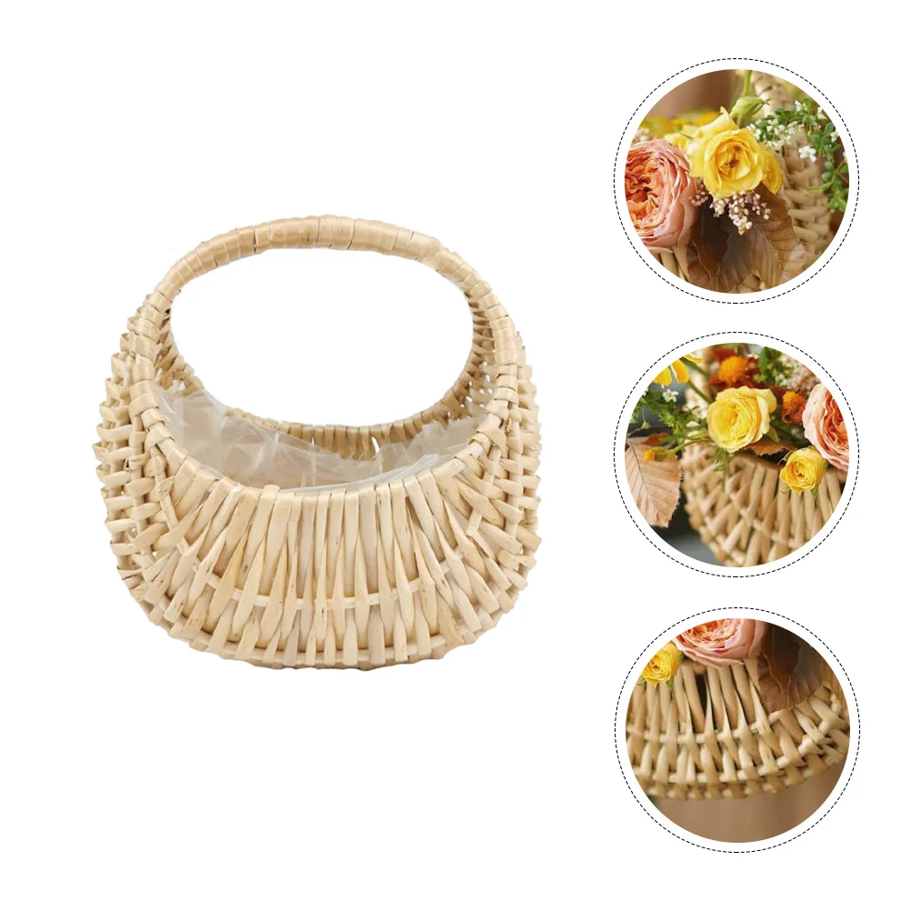 Hand-woven Flower Basket Pots Rustic Sundries Organizer Candy Container Rattan Storage Bride Mini