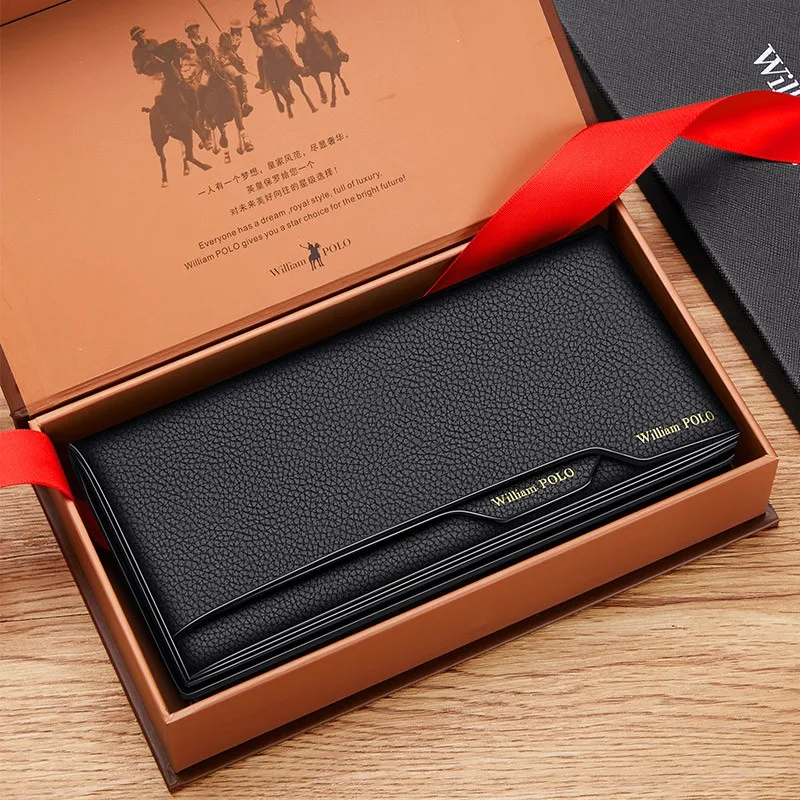 

Long Wallet Men's Top Layer Cowhide Leather Multi-Card Slot Removable Money Clip Paul King Brand Leather Goods