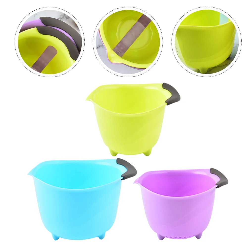 

3pcs Mixing Bowls Set Stackable Lightweight Fruit Washing Pot Smooth Round Edge Dishwasher Safe For Salad Cereals Rice Noodles