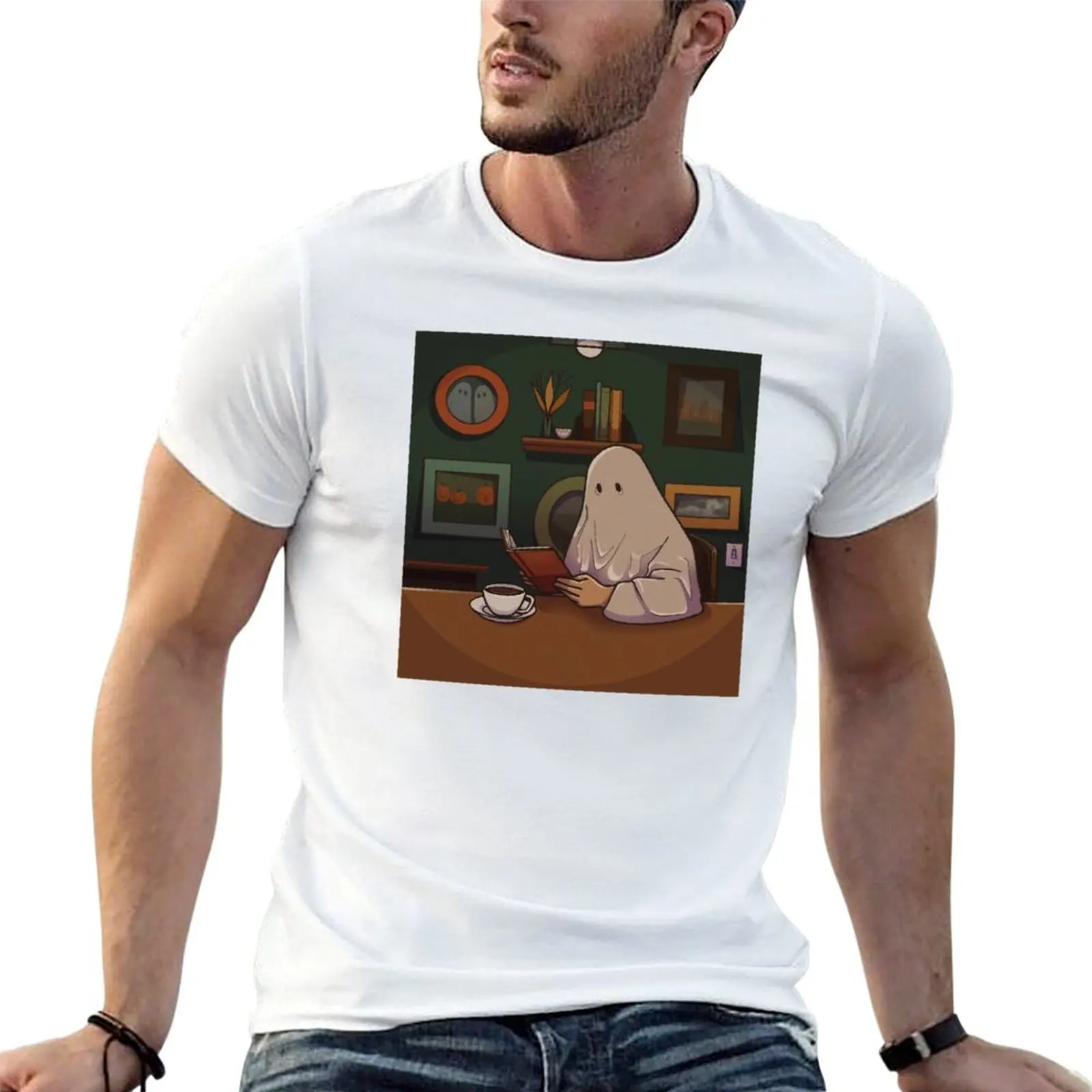 

Ghost Book Nook T-Shirt men t shirt cotton 100% cotton tshirt 100% T-Shirt