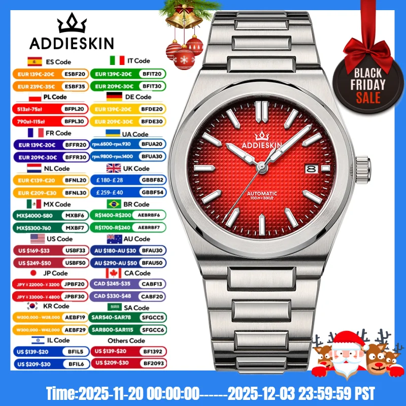 

AddiesKin 39mm K004 Mechanical Automatic Watch 100m Diver 9015 Sapphire Glass 316L Stainless Steel BGW9 Luminous Men Watches