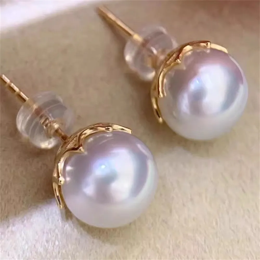 

DIY Pearl Accessories S925 Pure White Ear Nail Hollow Holder Concealer Pearl Earring Holder Female Fit 8-9mm Round Beads E149