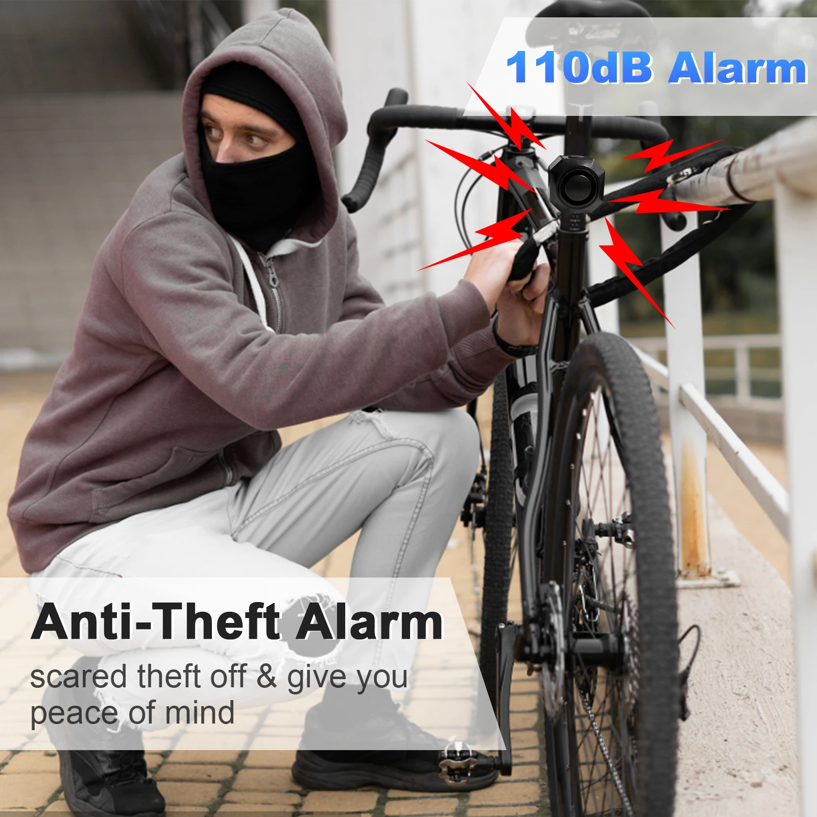 Rockbye Bicycle Burglar Alarm, Wireless Remote Control IP55 Waterproof USB-C Port Rechargeable Motorcycle Anti-Theft system