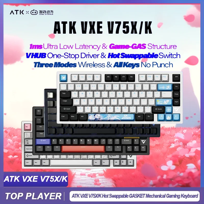 VXE ATK V75x/k Mechanical Keyboard Three-mode Customized Gamer Keyboard High-end Full-key Hot-swappable Backlit 80-key Pc Gaming