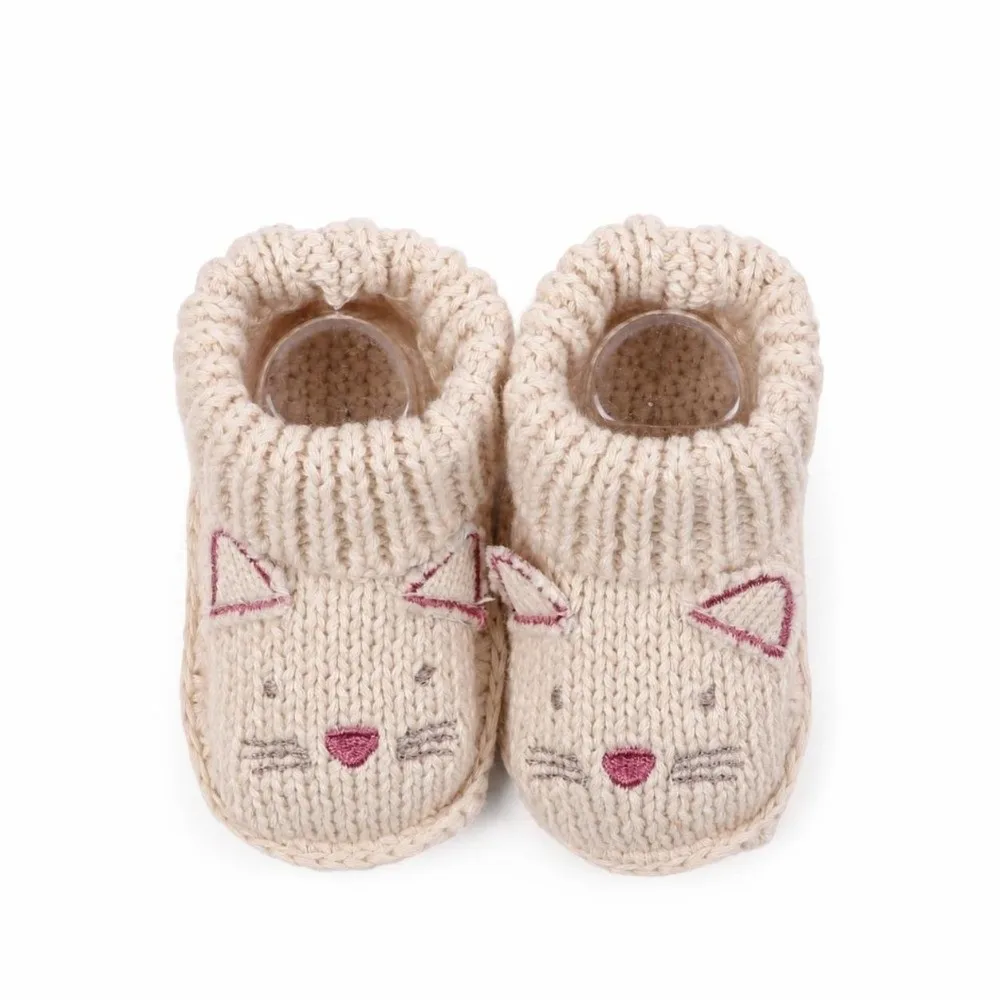 1 Pair Soft Sole Knitted Shoes Anti-slip Design Warm Lining Infant Pre-walkers Cartoon Pattern Comfortable Fit Newborn Booties