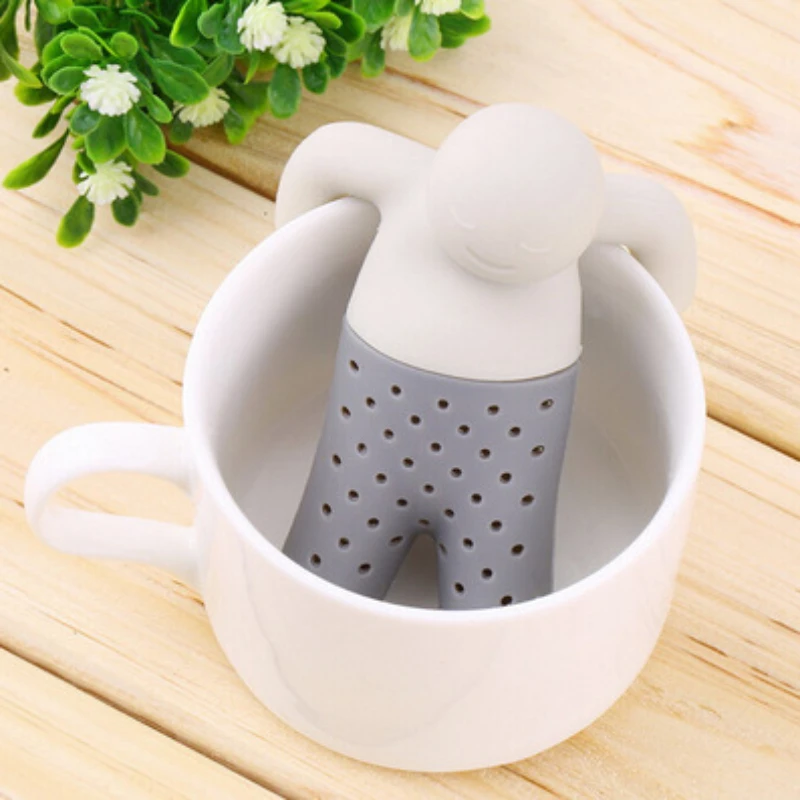 Creative Tea Glass, Tea Filter, Bath Soaking, Little Man Tea Maker, High Temperature Resistant, Thickened Silicone