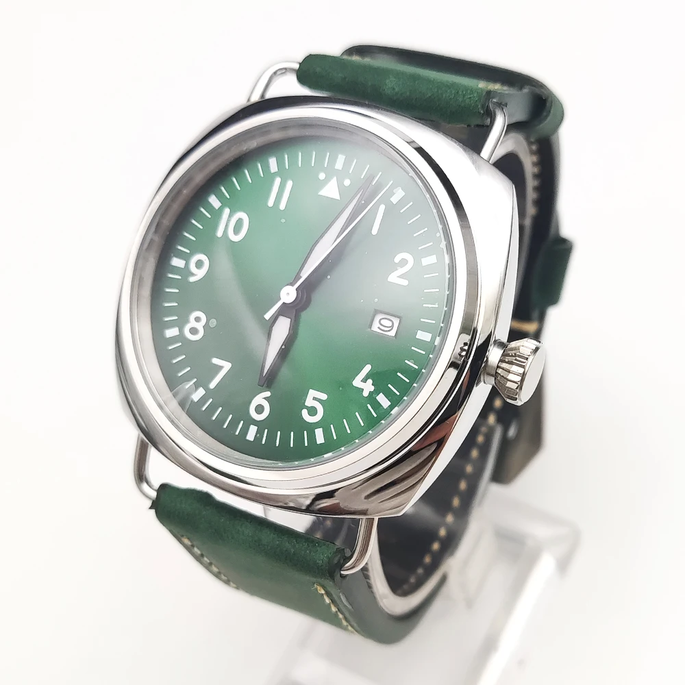 10 colors Retro 45mm Green Dial Luminous Japan NH35 Movement Automatic Watch Mechanical Men\'s Watch Leather strap