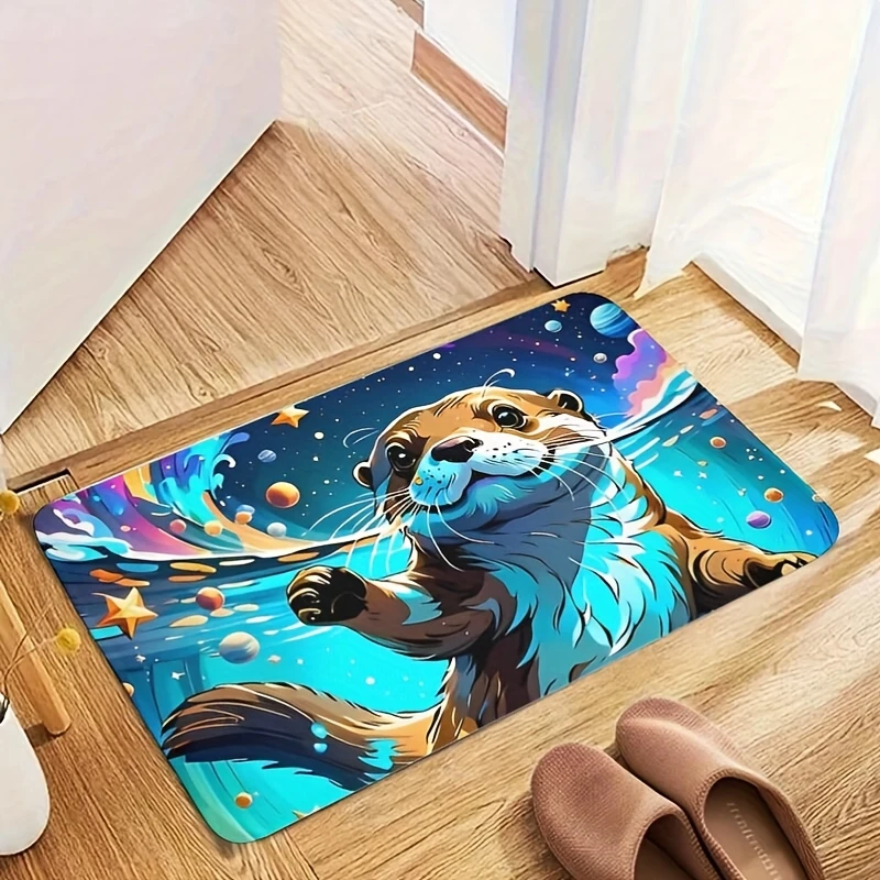 

1 шт. фланелевой коврик Otter In Cosmic Lake, нескользящий коврик для двери 16*24 дюйма, ультрамягкий и уютный, входной коврик для входной двери, кухонного пола