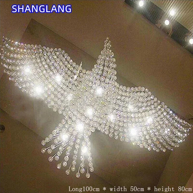 جديد النسور الفاخرة تصميم غرفة المعيشة LED أضواء الكريستال مصباح كريستال الثريا الإضاءة الحديثة بريق L100 * W55 * H80cm 110 فولت-220 فولت