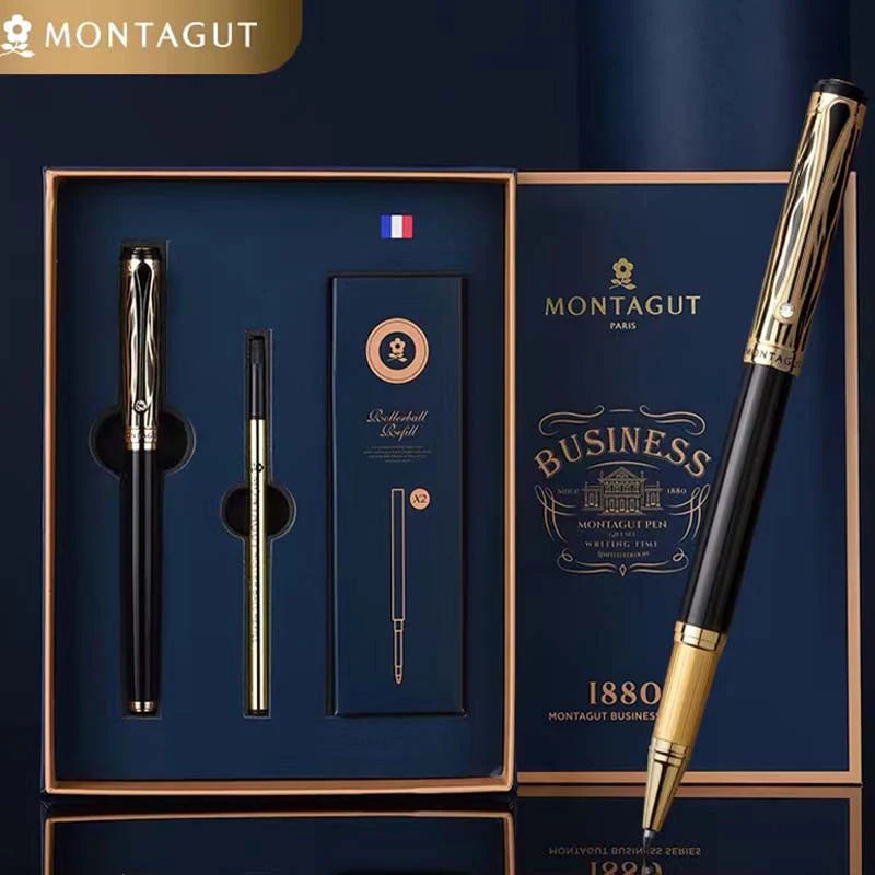 

Montagut 816 High Grade Golden Black / Golden Jewel Trim Roller Ball Pen Iridium 0.5mm Writing Pen With Gift Box