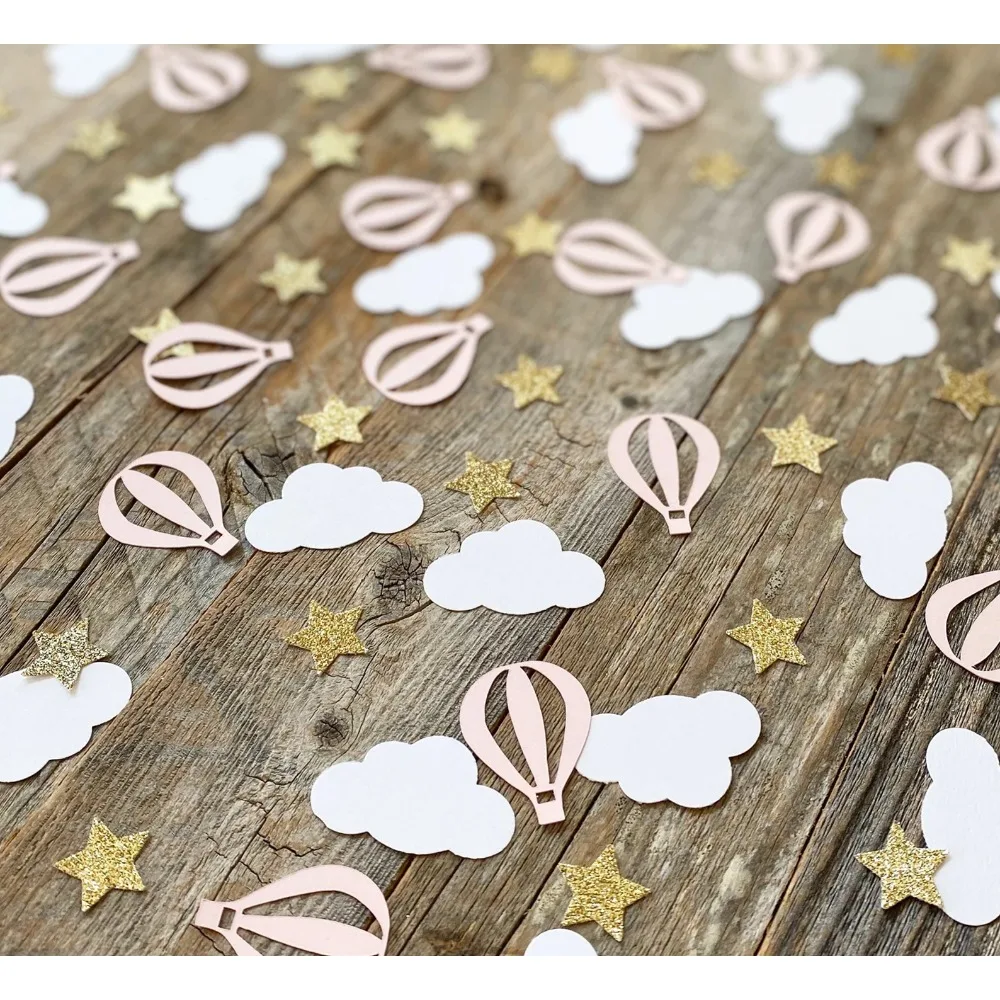 100Pcs Glitter Star Clouds Hot Air Balloon Paper Confetti Table Scatter for Kids Girl Birthday Baby Shower Wedding Party Decor