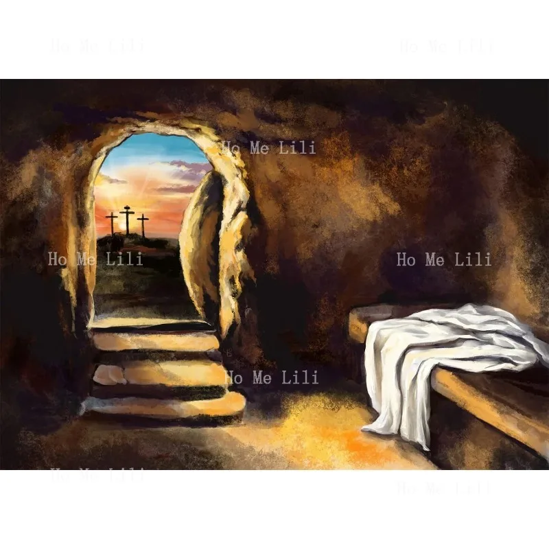 Tissu jésus Christ tapisserie murale croix vide Crucifixion toile de fond aquarelle pierre grotte tombe résurrection fond