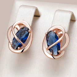 Kinel Unusual Shiny Oval Blue Natural Zircon Dangle Earrings for Women Luxury 585 Rose Gold Color Wedding Party Daily Jewelry