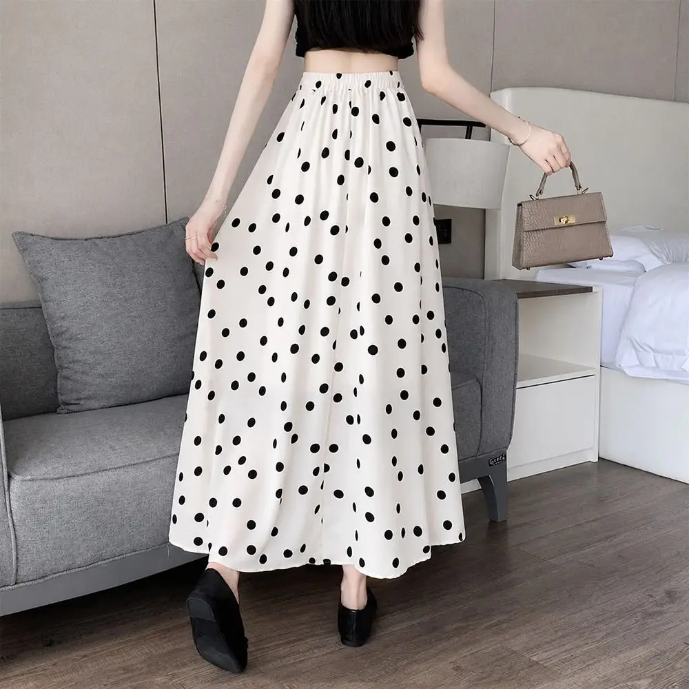 Polka Dot Polka Dot Maxi Skirt Lightweight High Waist Women Long Skirt A Line Elastic Waist High Waist Skirt Beach Vacation