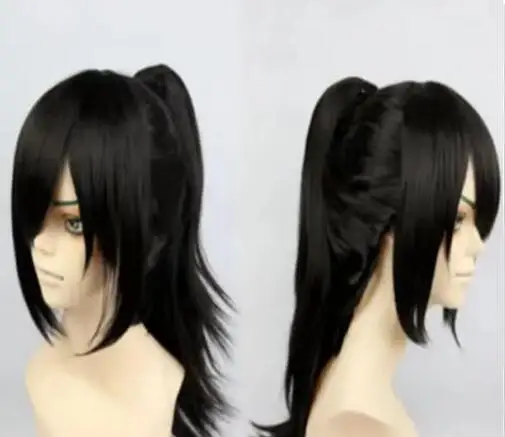 Harajuku Women Long Black Straight Cosplay Party Wigs With Ponytail