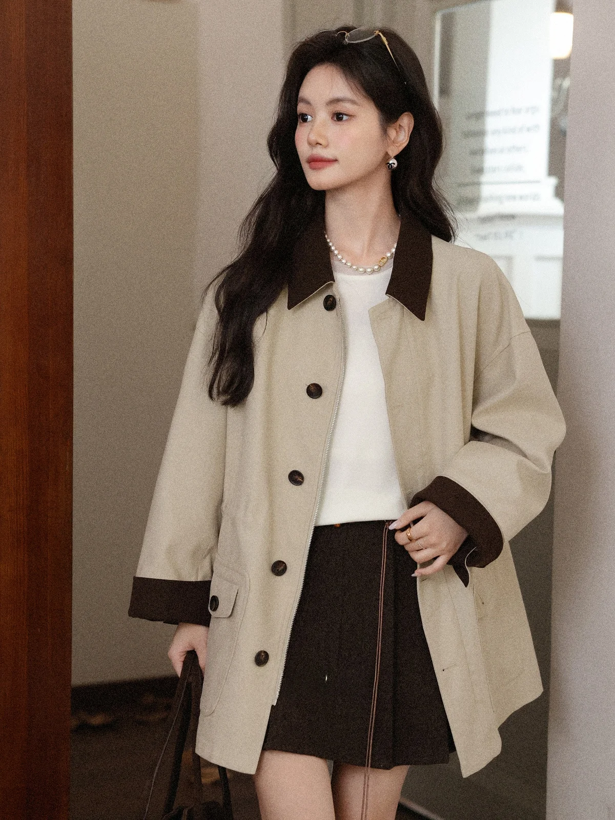 

Женская демисезонная ветровка i Color Blo Casual Sle Commuter Jaet, новая осенняя модель, свободного кроя, удлиненная, средней длины