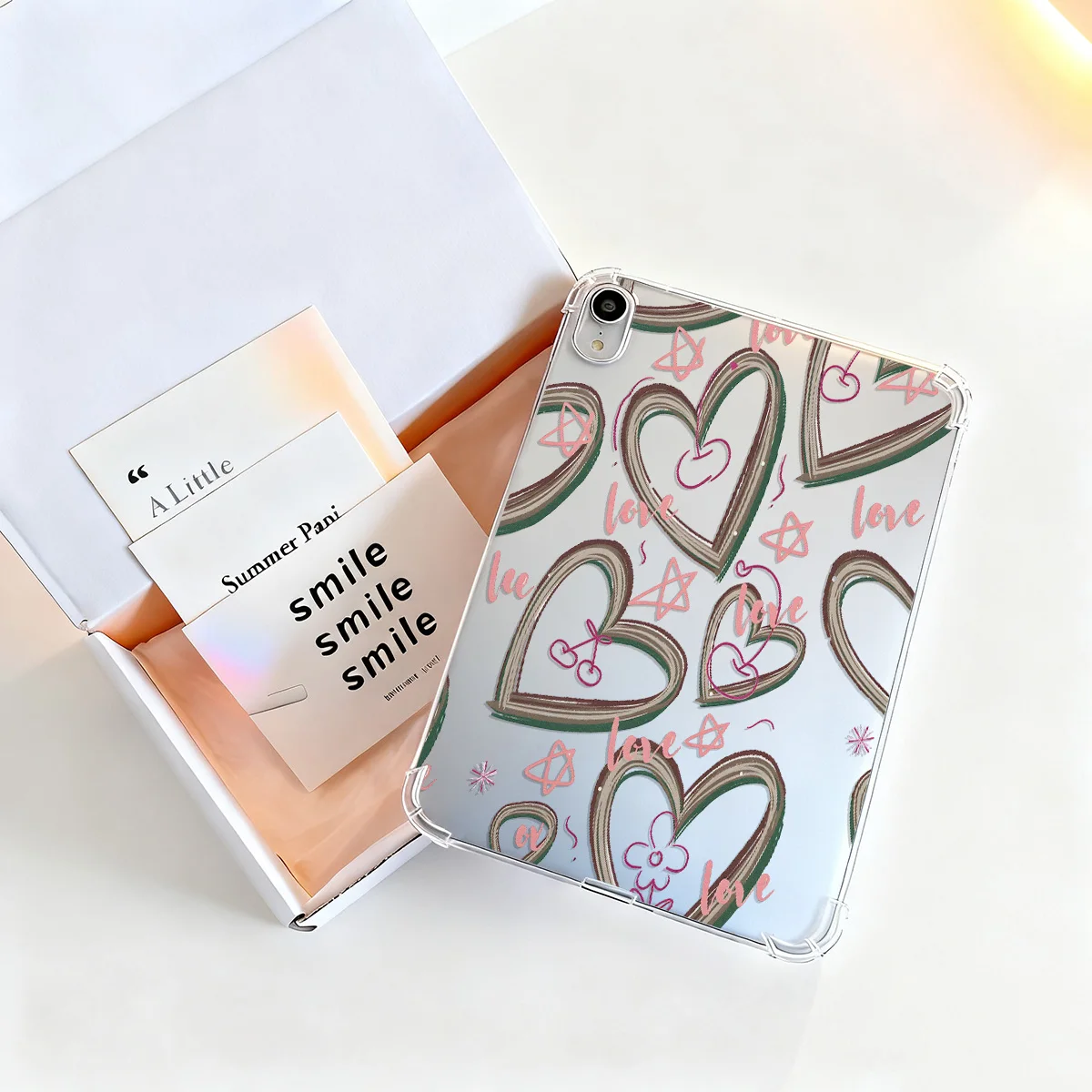 Crystal Clear Tablet Case for Samsung Galaxy Tab S9 S10 FE A9 A11 S7 S8 Plus Cover Multi-Layer Color-Block Hearts Handwritten