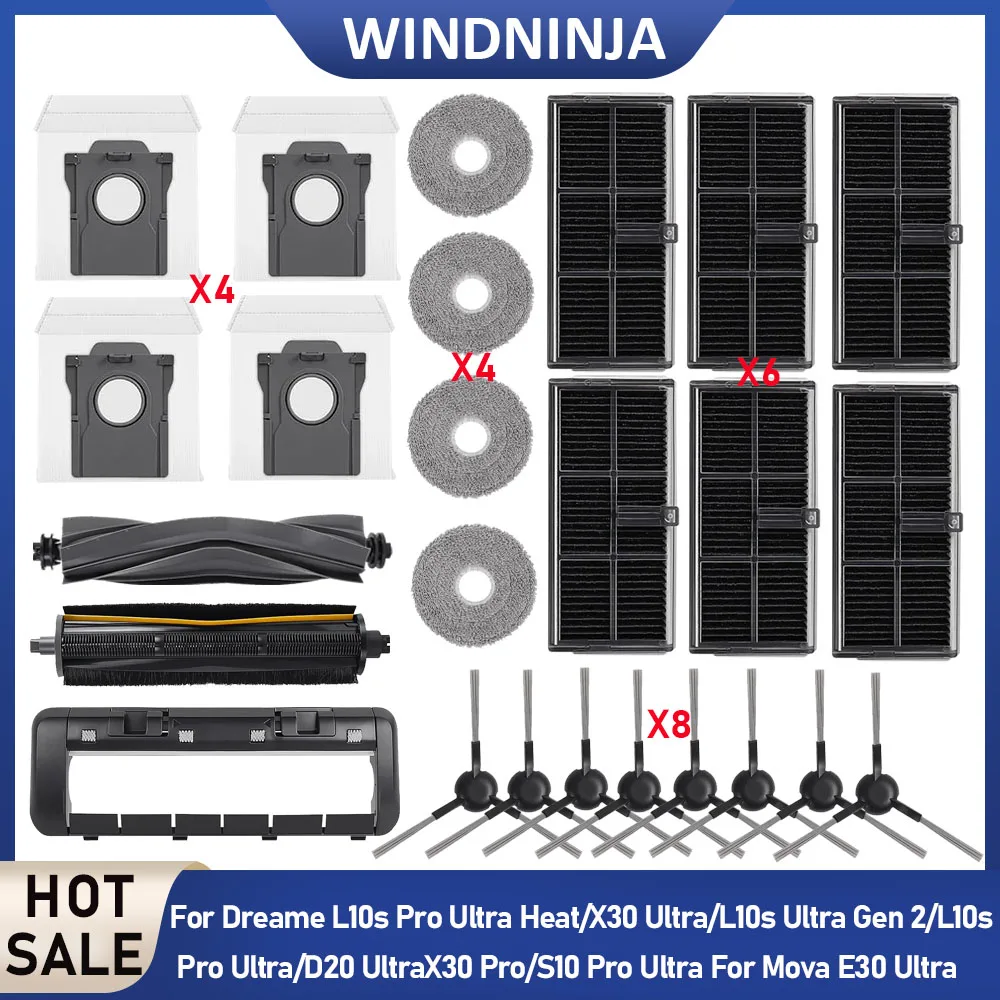 Fit For Dreame L10s Pro Ultra Heat/X30 Ultra/X30 Pro/L10s Ultra Gen 2/D20 Ultra Mova E30 Ultra Bags Main Side Brush Filter Rags