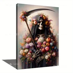 Santa Muerte Death Skeleton Flowers Canvas Artwork For Bedroom Living Room Home Office Cafe Decor