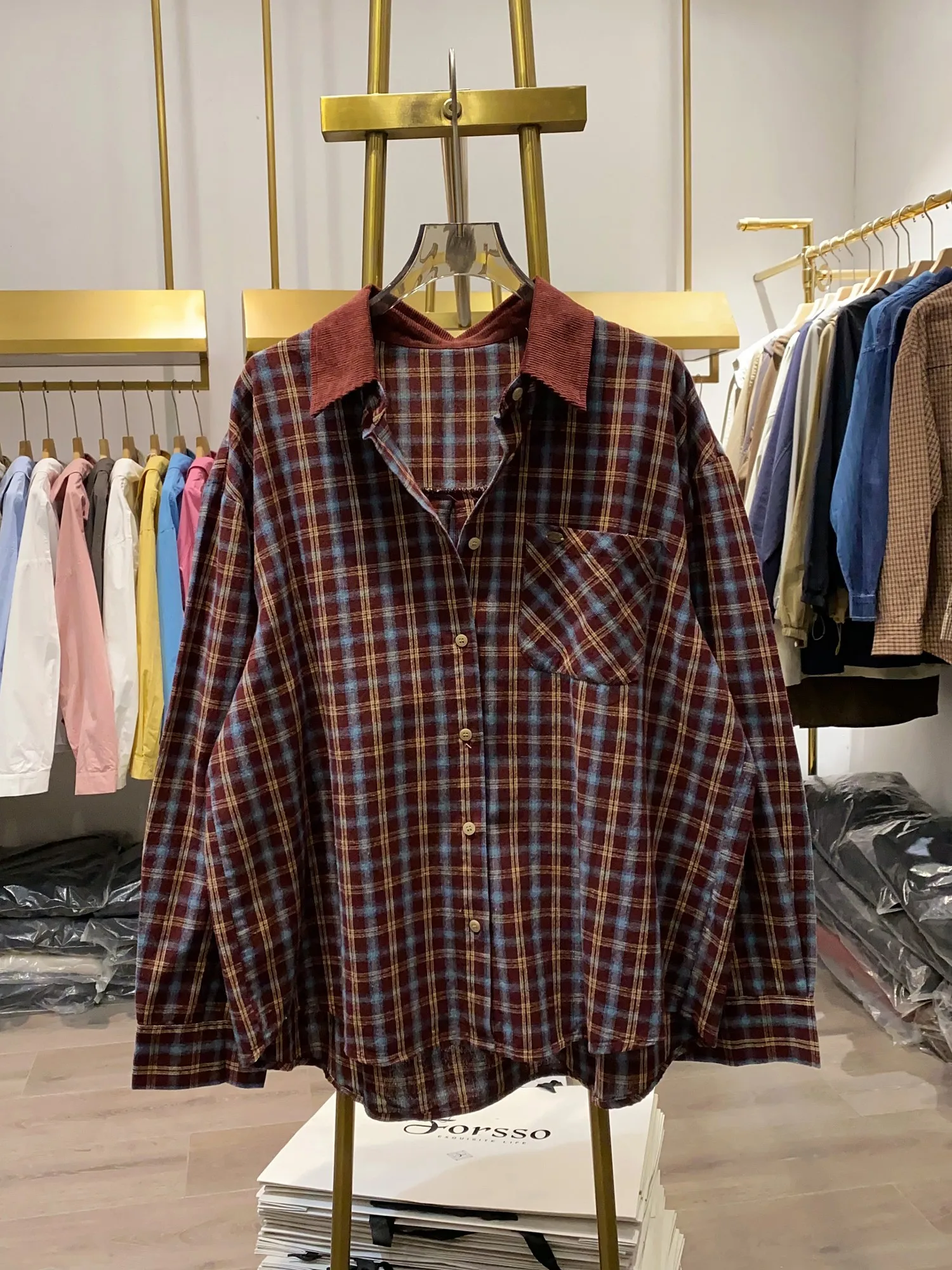 

Retro Korean Sle Collar irt Cheered Casual Top Label Autumn Faion Women's Warm Long Sve Button up